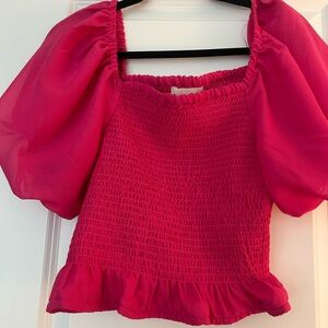 Chic Fuchsia Smocked Blouse with Puff Sleeves